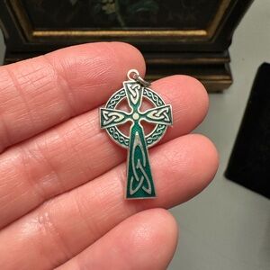 Celtic Cross Pendant in Green and Silver